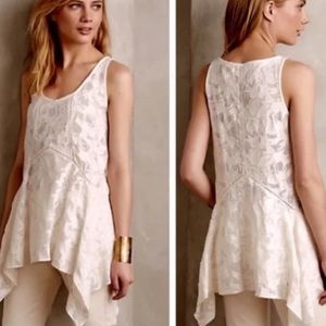 Anthropologie Vanessa Virginia Cream Boho Handkerchief Sleeveless Blouse Size XS